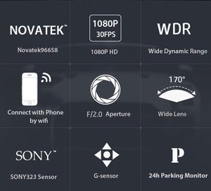 Cámara para Vehículo Koen DVR con Wifi Oculto, Novatek 96658, Sony 1080P, con Cámara Trasera - Product Image 4