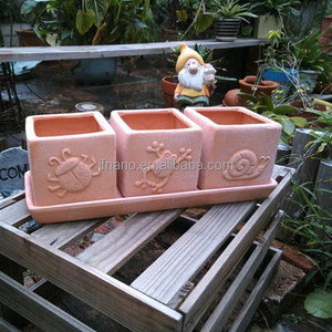 Atractivo de los animales en relieve <span class=keywords><strong>rectangular</strong></span> <span class=keywords><strong>terracota</strong></span> macetas con platillos - Product Image 2