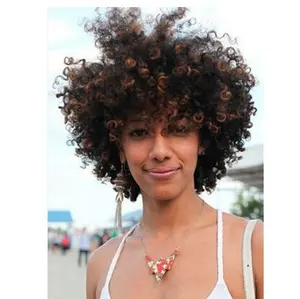 Aishili Großhandel Afro Kinky tief Curly Wasserwelle braun synthetische Perücken für schwarze Frauen