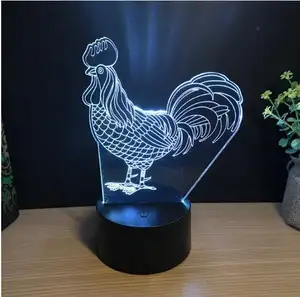 Cock 3D ไฟกลางคืนไก่3D โคมไฟสัตว์ LED โคมไฟตารางที่มีสีสันสัมผัสสวิทช์เด็กนอนแสงสำหรับตกแต่งบ้าน