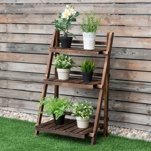 Scaffale per Vasi di Fiori a 3 Ripiani Pieghevole in Legno Espositore per Interni ed Esterni Giardino - Product Image 6