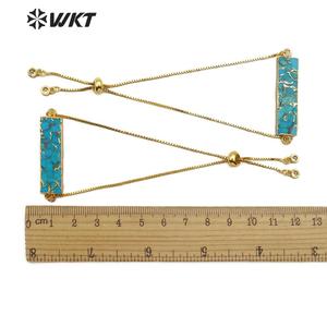 WT-B473 Delle Donne Dell'oro Dei Monili Del Braccialetto <span class=keywords><strong>Naturale</strong></span> Blu Vena Turchesi Braccialetto Rettangolo pietre di Forma di Collegamento Regolabile Braccialetto - Product Image 6