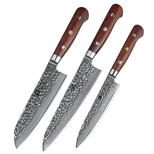 Professional Ultra Sharp Kitchen Chef Knife Set 3PCS 67 Layers Damascus Steel Natural Rose Wood Handle