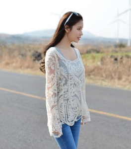 Fashion Hot Women Semi <strong>Sheer</strong> Embroidery Lace Crochet Tee Floral Shirt Top <strong>Blouse</strong> - Product Image 3