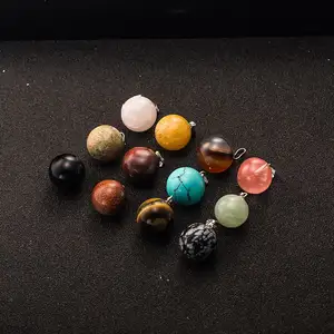 12pcs Wholesale 2019 New Carved Mixed Natural Semi-precious Stone Round Pendants