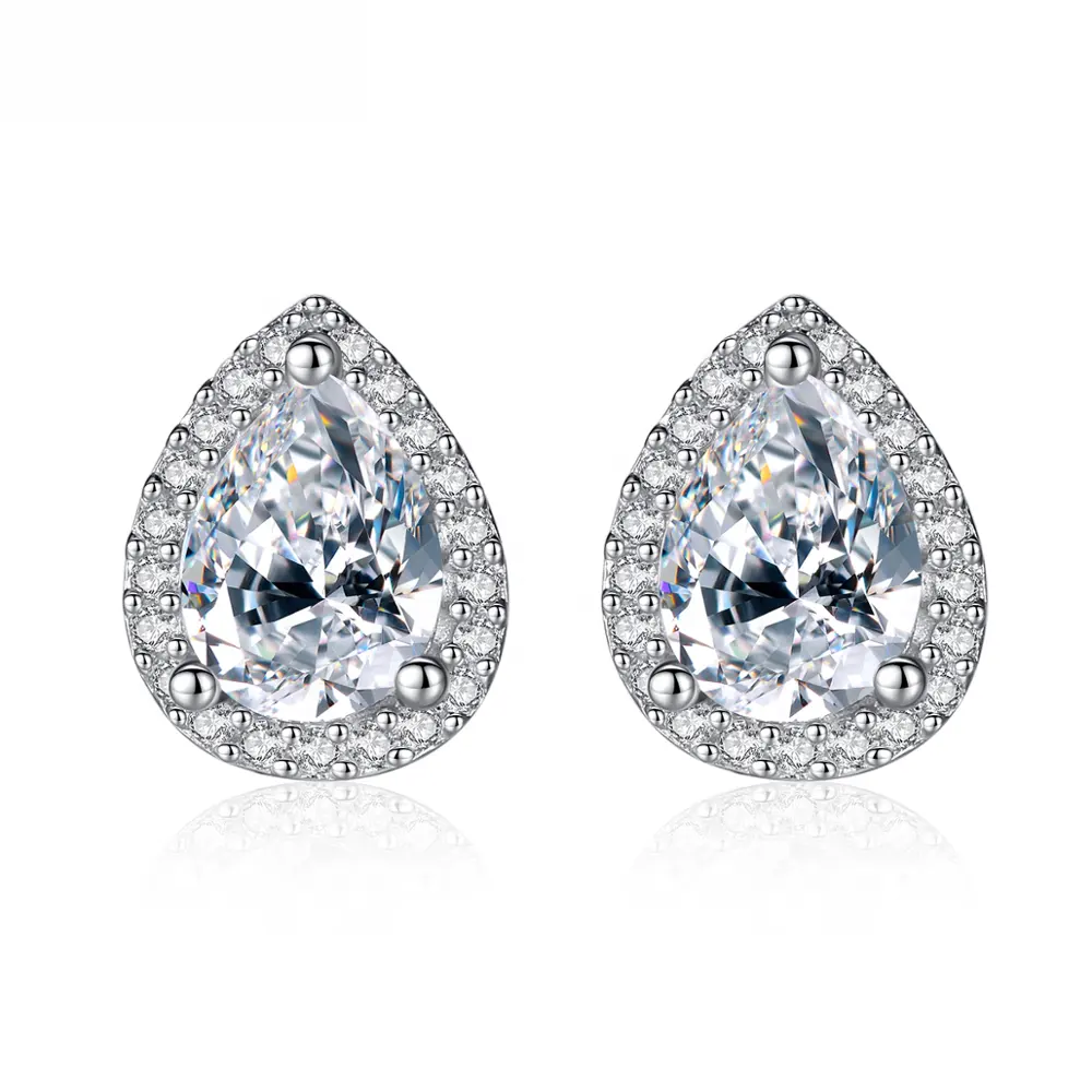 CZCITY Rhodium Plated 925 Sterling Silver Jewelry Wholesale Teardrop Stud Earrings für Women Wedding Pear CZ Stud Earring