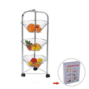 CKD Metal 3 Tier Round Storage Cart <strong>Vegetable</strong> Fruit Storage <strong>Trolley</strong> - Product Image 1