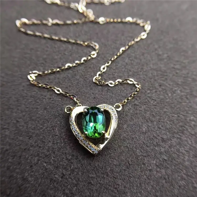 최고의 보석 선물 18k 골드 남아프리카 진짜 다이아몬드 0.9ct 천연 브라질 녹색 전기석 펜던트 목걸이