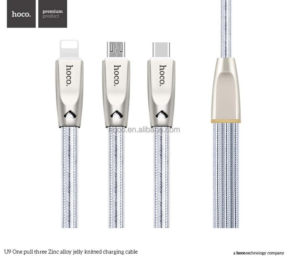 3in1 Зарядный Кабель для iphone5/6/7 Micro USB Type-C прочный быстрое зарядное устройство Hoco U9 кабель шнур провода
