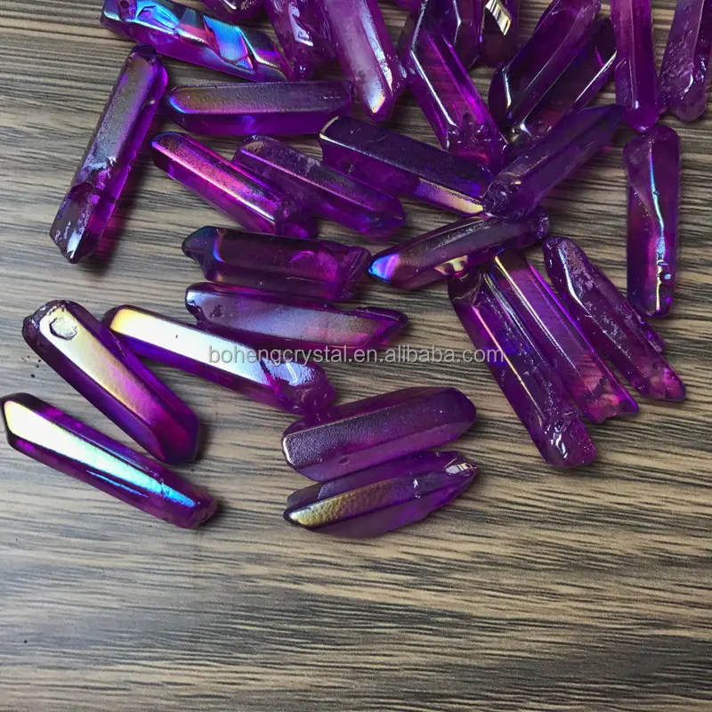Wholesale Electroplating Color Quality purple titanium aura quartz crystal point