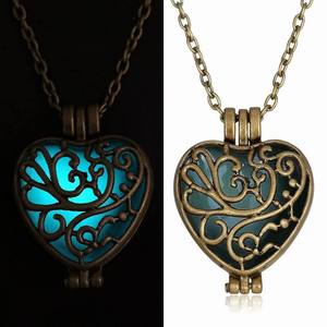 Blue Glow in the Dark Antique Gold Hollow Heart Necklace Noctilucent Necklace Xmas <strong>Gift</strong> <strong>for</strong> Her Girlfriend <strong>Daughter</strong> <strong>Mum</strong> - Product Image 2