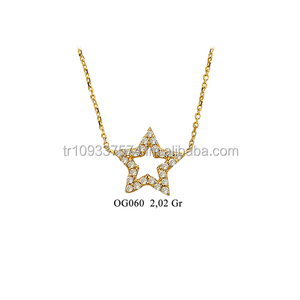 Collier à pendentif tendance en or massif 14 carats avec breloque étoile lumineuse Bijoux fins pour femmes fabriqués en Turquie - Product Image 1