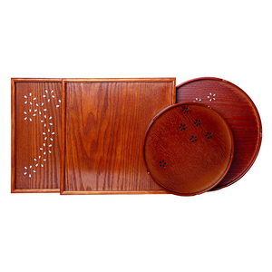 Wholesale Classical Round <strong>Japanese</strong> Style <strong>Hollowed</strong> Cherry Blossoms 24cm Wood Serving Tray - Product Image 5