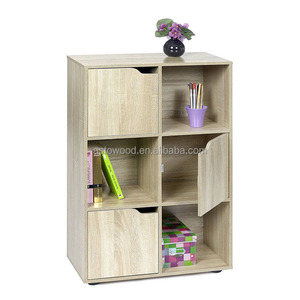Scaffale per libri a 6 cubi in libreria moderna in legno naturale con ante - Product Image 3