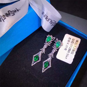 सगरट लक्जरी रत्न आभूषण 18k असली सफेद सोना 1.2ct विशद हरे प्राकृतिक पन्ना पेलेंट इयररिंग्स आभूषण - Product Image 4