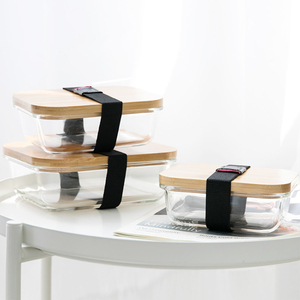 Customized Logo Heated Food Containers Bento Glass Lunch Box with Bamboo Lid
