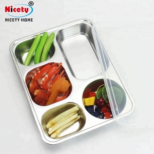 Rectangular Electrolytic Stainless Steel Fast Food <strong>Tray</strong> / Restaurant Lunch <strong>Tray</strong> / School Dinner Plate with Lid - Product Image 3