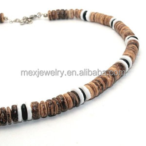 Collier de surfeur hawaïen en perles de noix de coco brun tigre avec coquille de <span class=keywords><strong>puka</strong></span> blanche et perles de coco noires - Product Image 3