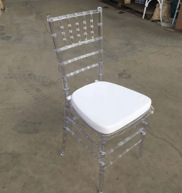 plastic clear transparent chiavari chair with white soft cushion for events