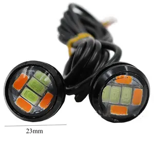 Feu de voiture Led double couleur, œil d'aigle, 23mm 5630 6 SMD DRL, lampe de jour, éclairage de stationnement, ampoule blanche + ambre, DC 12V