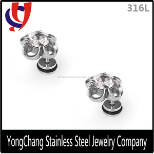 Plata de ley 925 medicado acero flor pendiente del perno prisionero piercing del oído con piedras preciosas - Product Image 1