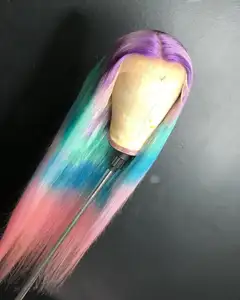 Top Kwaliteit Star Rainbow Straight Virgin Human Hair Ombre Kleurrijke Lace Front Pruik Best Verkopende Menselijk Haar pruik