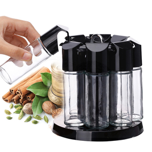 Penyimpanan Alat Bumbu Dapur, 8Pcs Pengatur Botol Bumbu Berputar Peralatan Memasak Kaca Rak Garam Merica - Product Image 1
