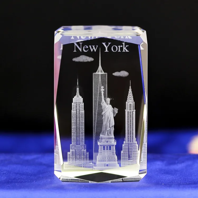 Famoso edificio de la ciudad de Nueva York 3d grabado láser cubo de vidrio
