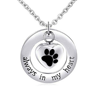 Zampa di Stampa A Forma di Cuore Pendente Dell'animale Domestico Dell'animale Domestico Della Collana Monili Memorial Sempre nel Mio Cuore - Product Image 1