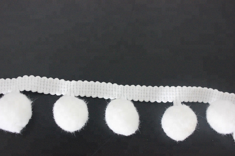 White Jumbo Designer Pom Pom Fringe 2.25" Width Trim 24 Handmade Pom Pom's per Yard 1.25