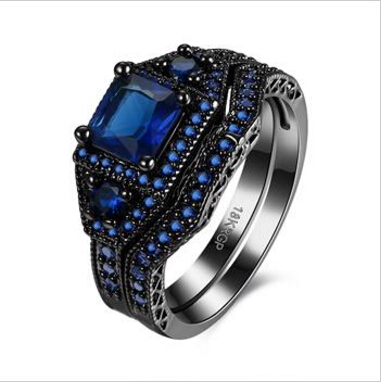 18kgp zwart vergulde wedding band ring jet hematiet AAA zirkoon gesimuleerde sapphire tanzanite ring