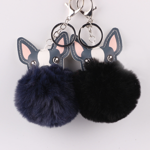 Hund und Mensch Bester Freund Fluff Ball Einzigartige schwarze Leder Plüsch Schlüssel bund Online Schlüssel anhänger - Product Image 2