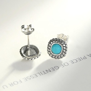 CZCITY ต่างหูสตั๊ดสีเทอร์ควอยซ์ของผู้หญิง,ต่างหูสีดำเงินไทยสไตล์วินเทจ - Product Image 5