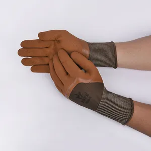 Durable Comfortable Brown Foam Latex Coating Nylon Work Safety Glove Guantes Hand Protection Antislip Construction Industrial