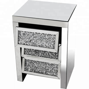 Gorgeous Sparkly <strong>Crushed</strong> <strong>Diamond</strong> Mirror <strong>Furniture</strong> 3 Drawer Beside Table - Product Image 3