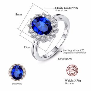 CZCITY Anelli di Fidanzamento da Donna di Lusso con Zircone Blu e Pietra Sintetica Ispirati alla Principessa Diana in Argento Massiccio Sterling 925 - Product Image 2
