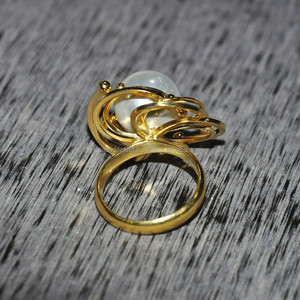 Anillo de plata 925, anillo de piedras preciosas de perlas chapadas en oro, anillo clásico de moda para boda, aniversario, compromiso o fiestas para mujer - Product Image 4