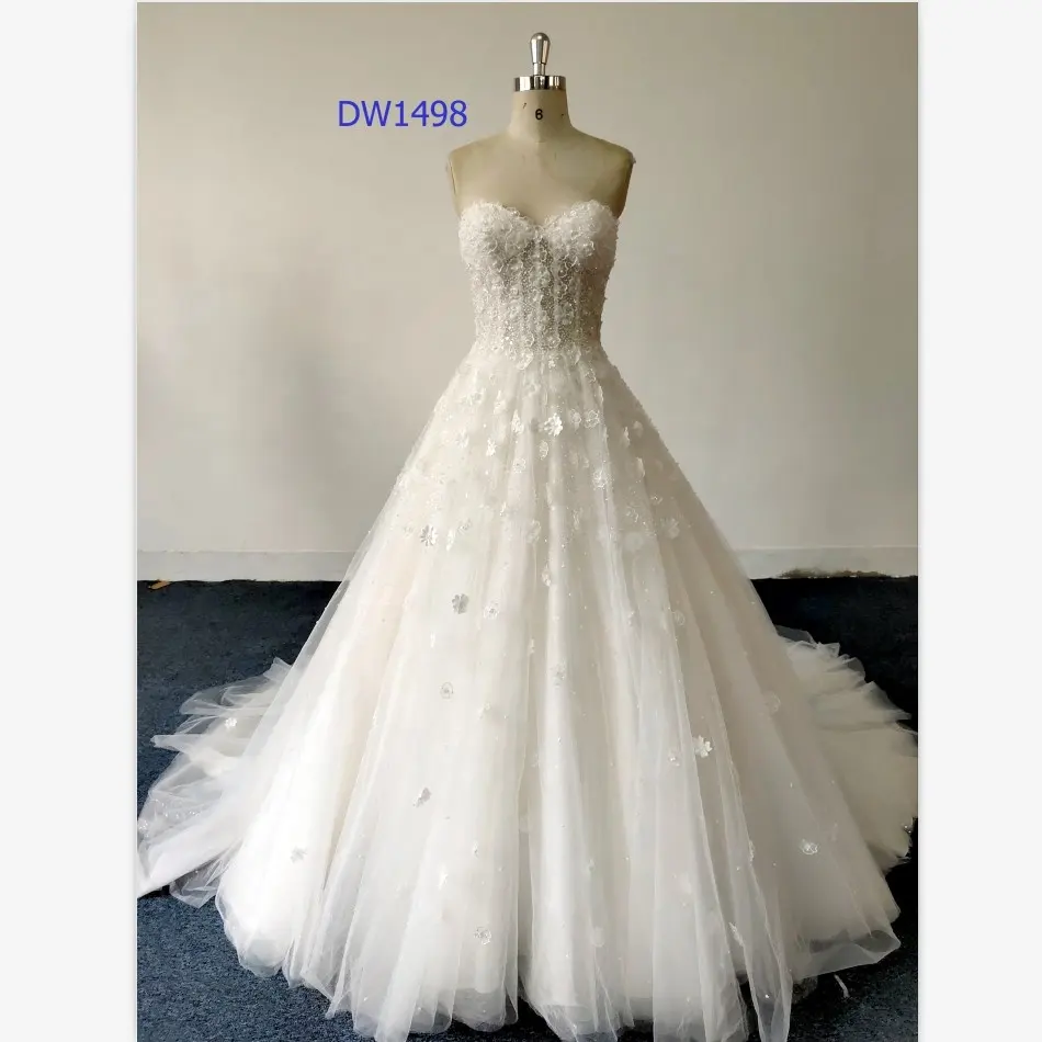 New styles ladies A-Line sleeveless sweetheart 3D flower lace gorgeous wedding dress
