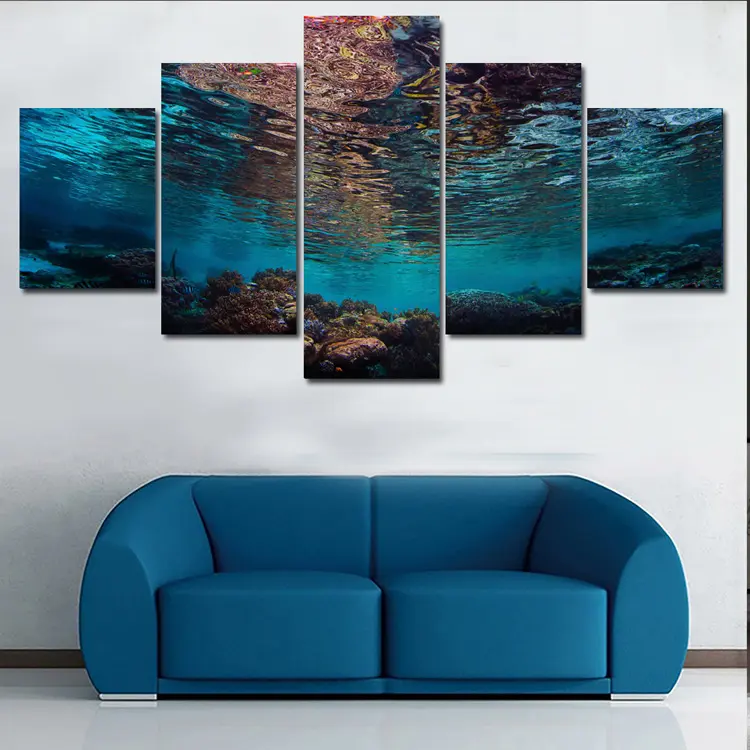 Seni dinding karya seni pemandangan laut lukisan kanvas tidak ada atau ya bingkai Modern 5 panel kanvas disesuaikan Poster cetak 24X36 2 buah/ctn