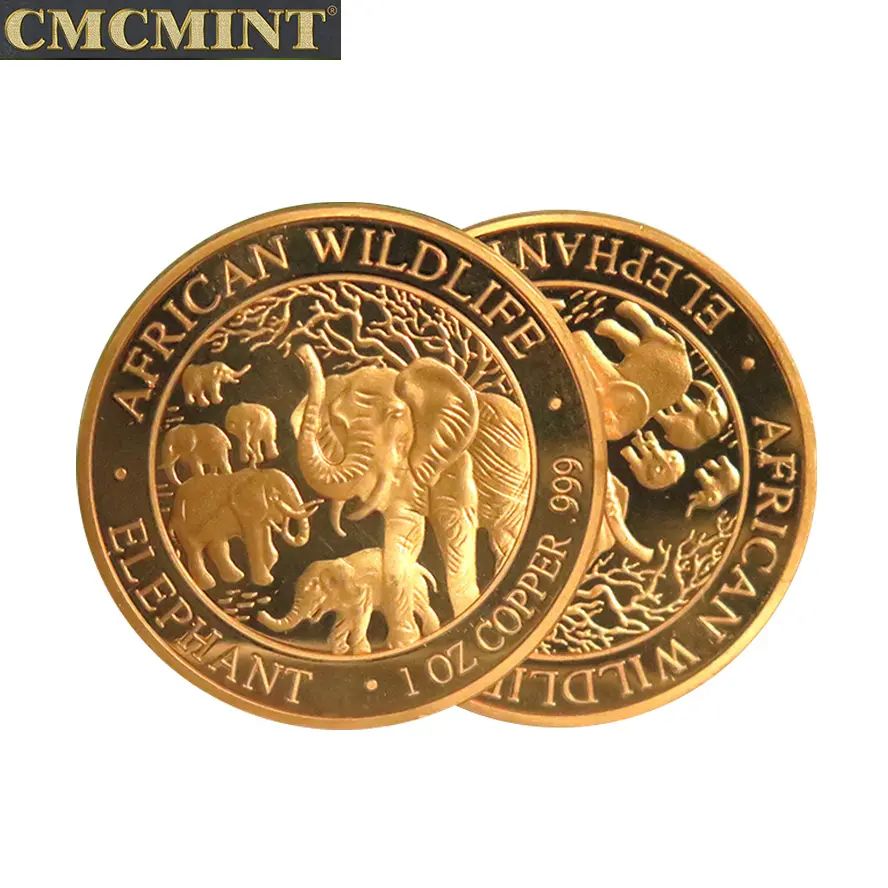 1 oz 999 de cobre fino de elefante africano de la moneda medalla personalizada conmemorar