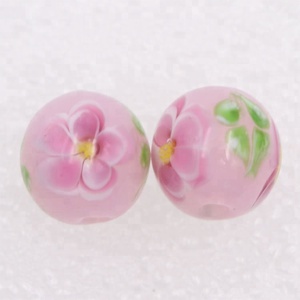 12mm <strong>Round</strong> Pink Floral Crystal Lampwork Glass Loose <strong>Beads</strong> for Jewelry Kits - Product Image 6