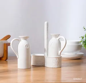 Set di 3 bianco olio e bottiglia di aceto Set/ampolla di ceramica con il basamento con logo personalizzato