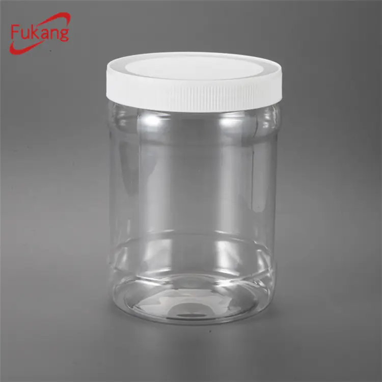Large 1800ミリリットル60オンスClear Cylindric Plastic Container、Foodsafe Round PET ContainerとJarsとWhite Lid