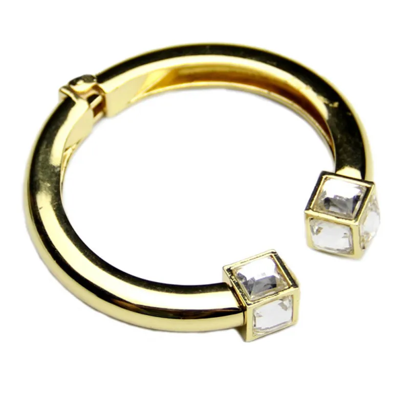 Fashion High Quality Alloy Square Crystal Bangles Bracelets For Women Charm C Design Cuff Bangles Statement Jewelry