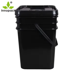 Square bucket black 20L plastic pail with lid