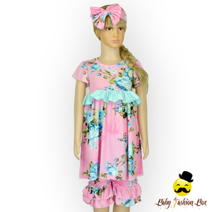 Verano niños <span class=keywords><strong>flor</strong></span> vestido Top a juego Floral Shorts Baby Girl Ruffle <span class=keywords><strong>Boutique</strong></span> trajes ropa conjunto con la venda - Product Image 2