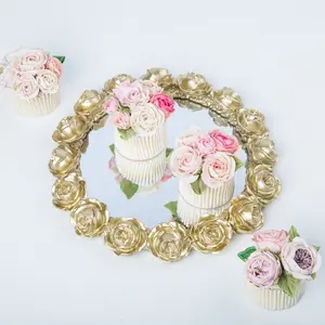 luxury chocolate round silver gold resin wedding serving tray pink with handles decorations vanity mirror tray home decor glass