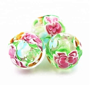 El yapımı 20mm çiçek Lampwork cam boncuk yuvarlak odak boncuk kadın takı ve zanaat yapımı için 5mm delik ile - Product Image 2