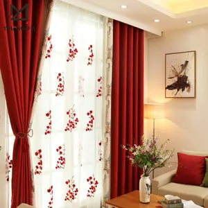 Nouveaux rideaux de fenêtre jacquard rouge, draperies fantaisie pour le salon