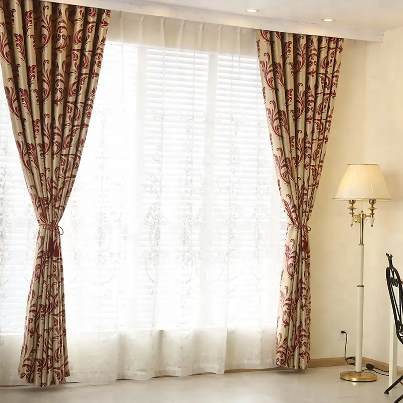 Luxury Jacquard Turkish Floral Blackout Window Panels Curtains Fabric Roll With Voile For Bedroom Living Room